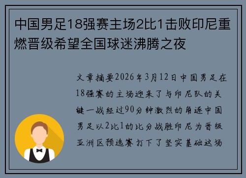 中国男足18强赛主场2比1击败印尼重燃晋级希望全国球迷沸腾之夜